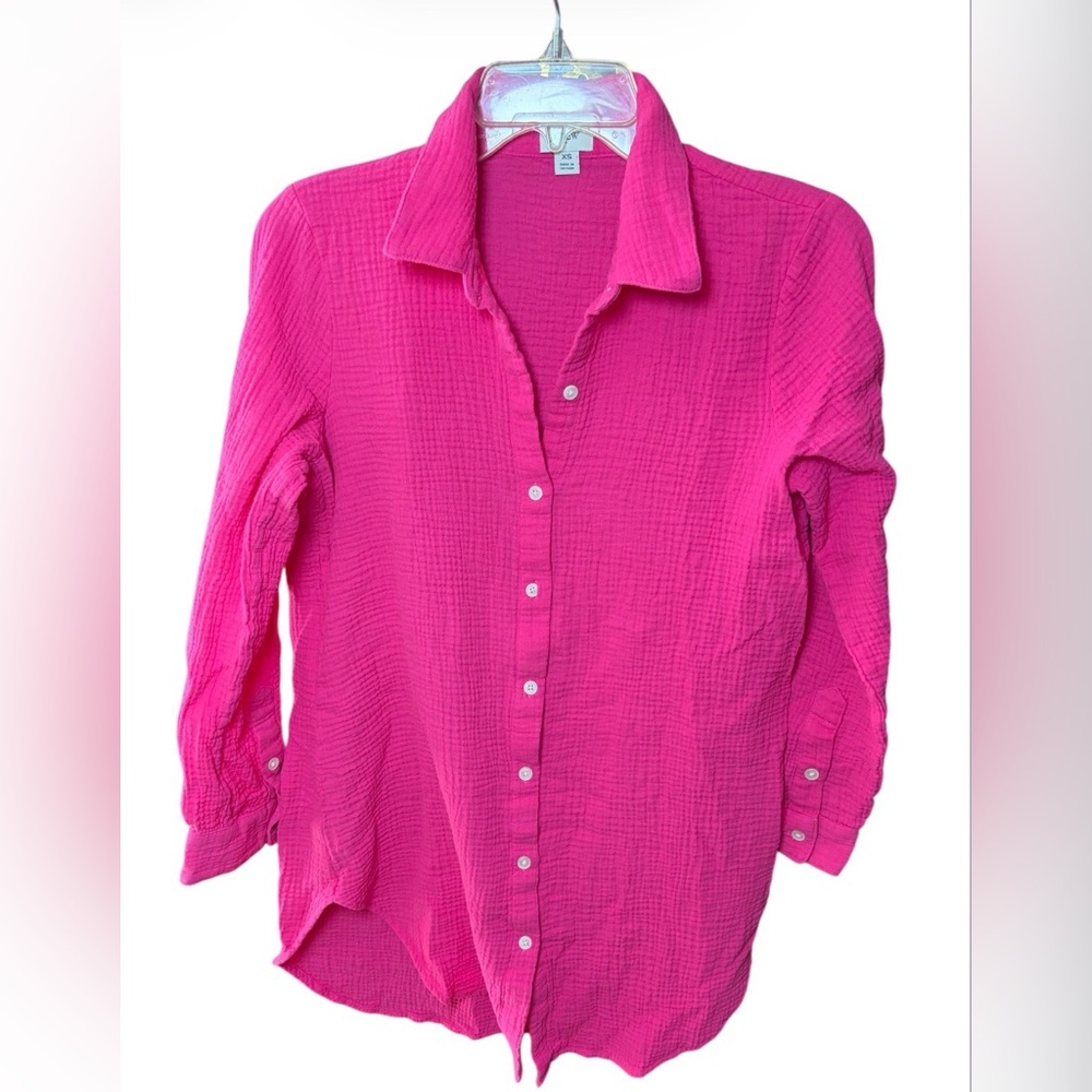 JCrew womens Hot  Pink 100% Cotton button up tunic/ coverup size XS